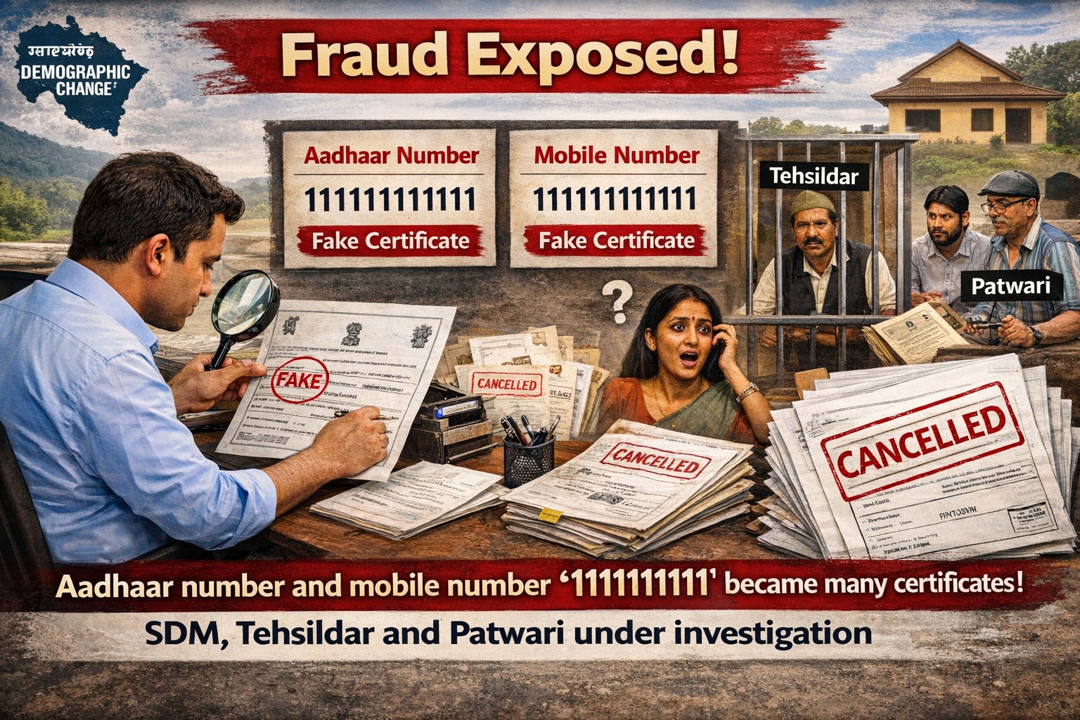 डेमोग्राफी चेंज : आधार और मोबाइल नंबर 1111111111….. फिर भी बन गया स्थायी निवास प्रमाण पत्र