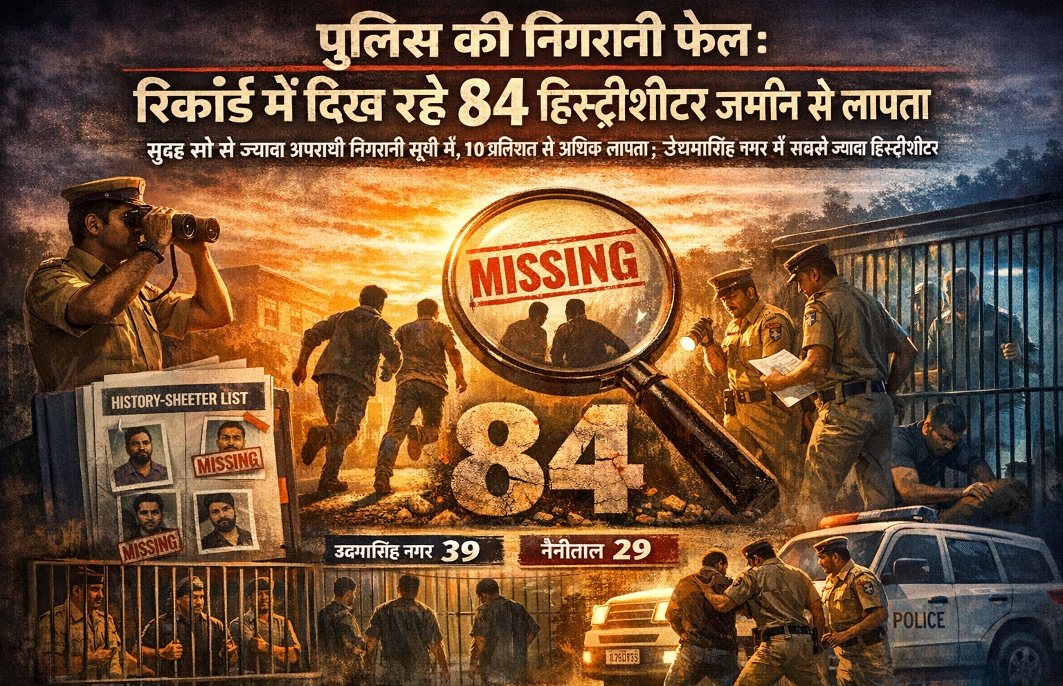पुलिस की निगरानी फेल : रिकॉर्ड में दिख रहे 84 हिस्ट्रीशीटर जमीन से लापता