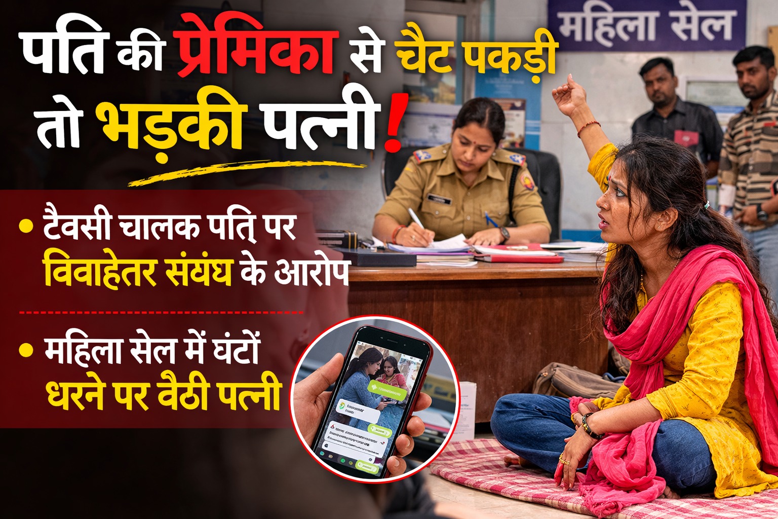 मोबाइल में प्रेमिका की चैट देख फटा पत्नी का गुस्सा, महिला सेल में बैठ गई धरने पर