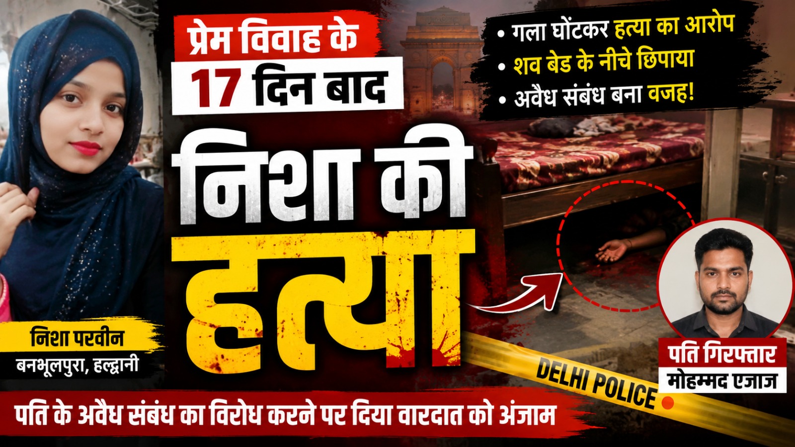 प्रेम विवाह के 17 दिन बाद बनभूलपुरा की निशा की दिल्ली में हत्या