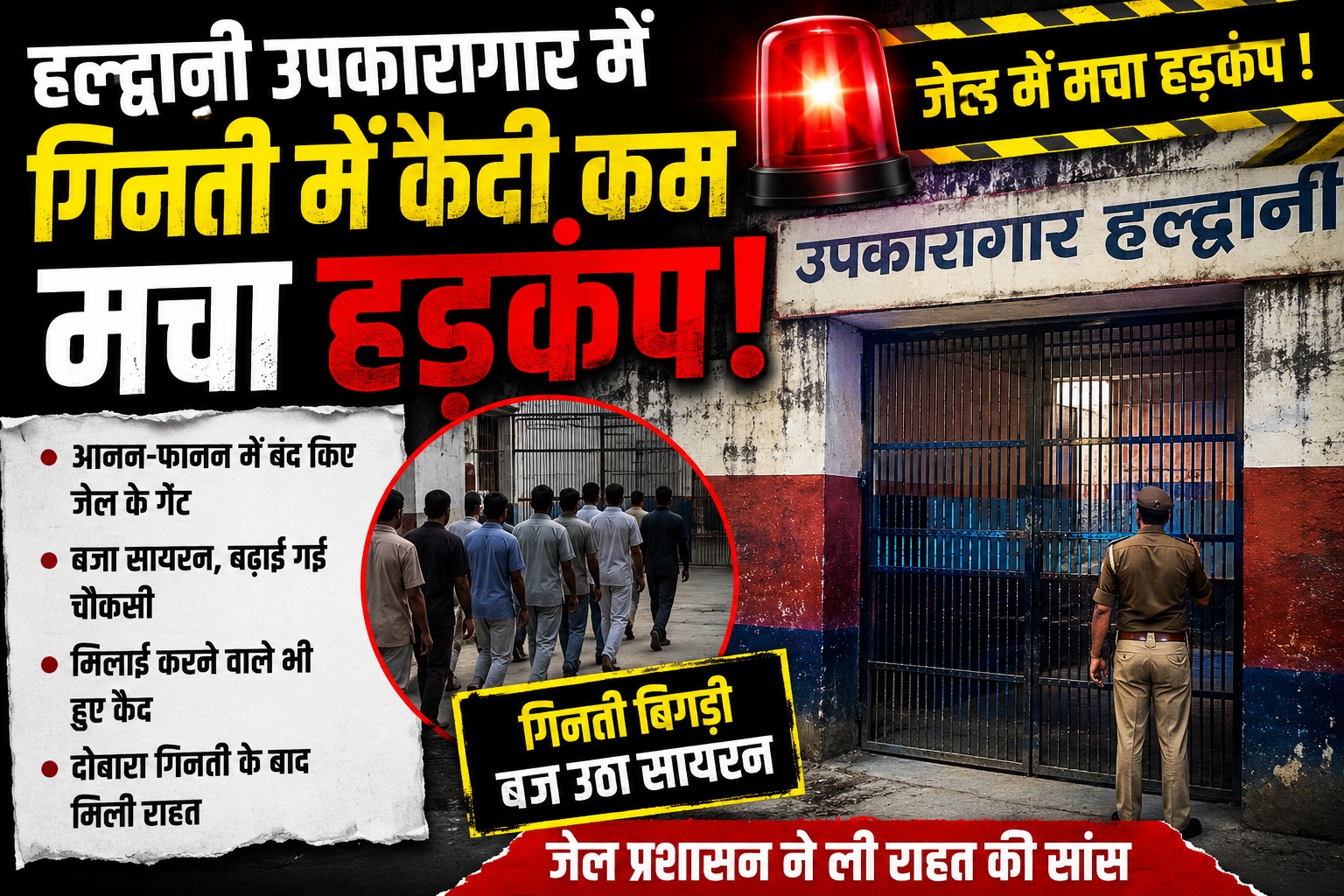 हल्द्वानी उपकारागार में कैदी की गिनती बिगड़ी, जेल में मचा हड़कंप