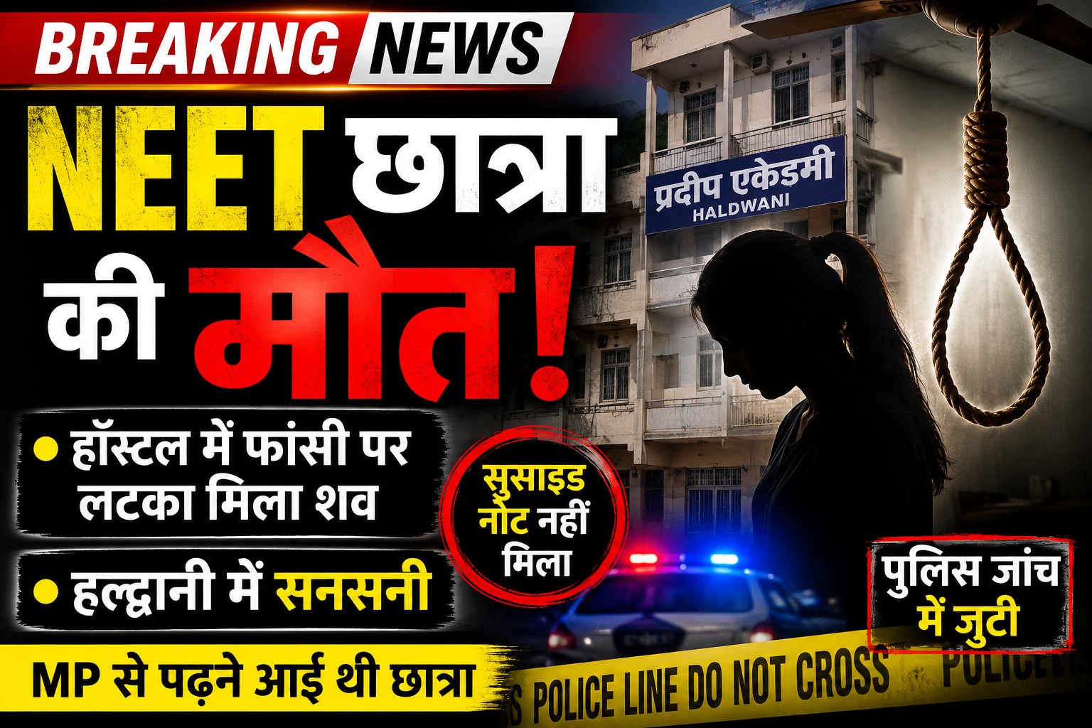 नीट की तैयारी में जुटी एमपी की छात्रा ने हल्द्वानी में फांसी लगाई