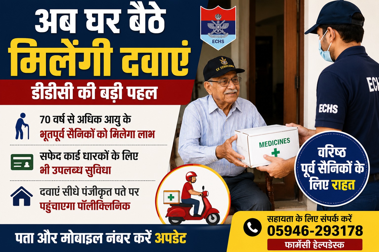 अब घर बैठे मिलेंगी दवाएं, ईसीएचएस पॉलीक्लिनिक ने शुरू की होम डिलीवरी