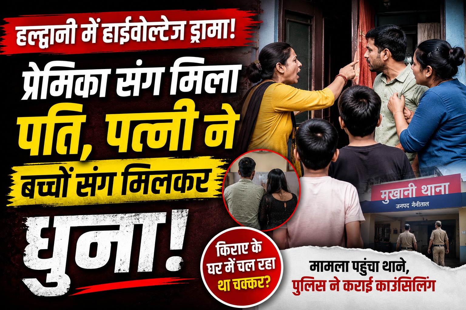 प्रेमिका संग मिला पति, पत्नी ने बच्चों संग मिलकर धुना